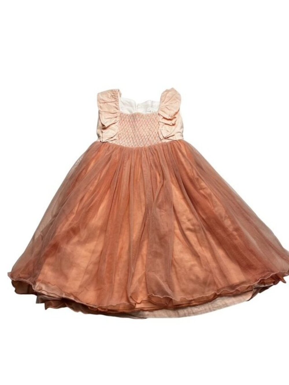 Well Dressed Wolf Girls Smocked Peach Tulle Dress Size 5